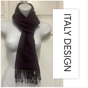 Italy Design Aubergine Cashmere Blend Fringe Scarf